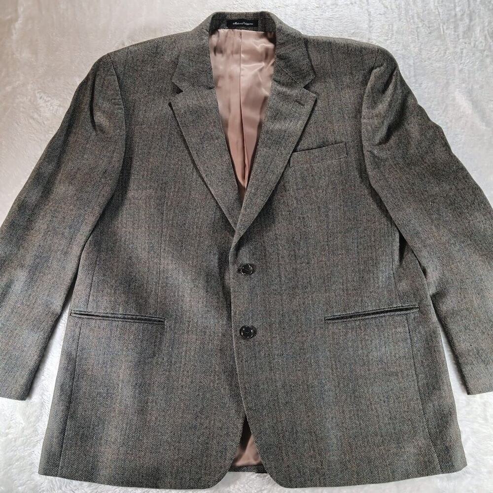 Izod Pure Wool Woolmark Sport Coat Herringbone Mens 48R Formal Semi-Formal